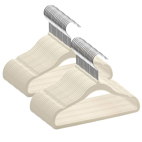 GoodtoU Kids Velvet Hangers, 50 Pack, 11.8 in Non-Slip Baby & Toddler Clothes Hangers, Baby Felt Hangers with Notches & 360° Swivel Hooks for Space-Saving, Beige