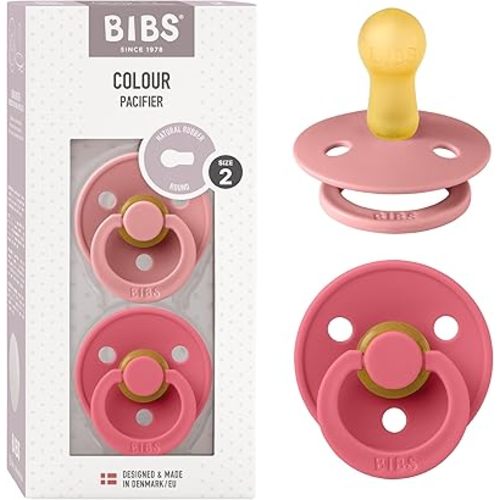 BIBS Pacifiers Colour Collection | Natural Rubber Baby Pacifier | Set of 2 BPA-Free Soothers | Made in Denmark | 6+ Months (Pack of 2) | Dusty Pink/Cora