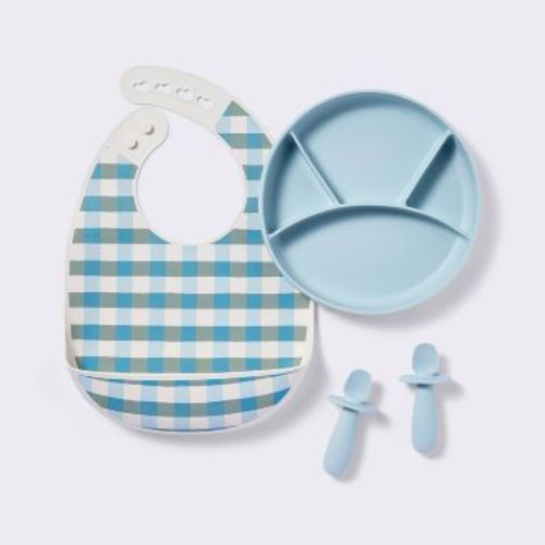 Mealtime Giftset - 4pc - Blue - Cloud Island™: Silicone, Solid Pattern, BPA-Free