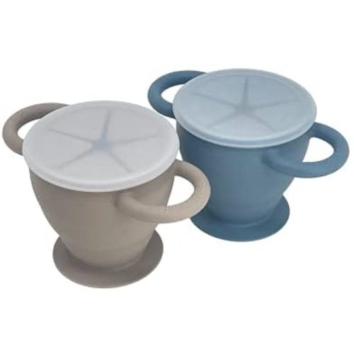 BraveJusticeKidsCo. | Snack Attack II Baby Snack Cup | 2 pack | Collapsible Toddler Snack Cup (Fog and Blue Steel)