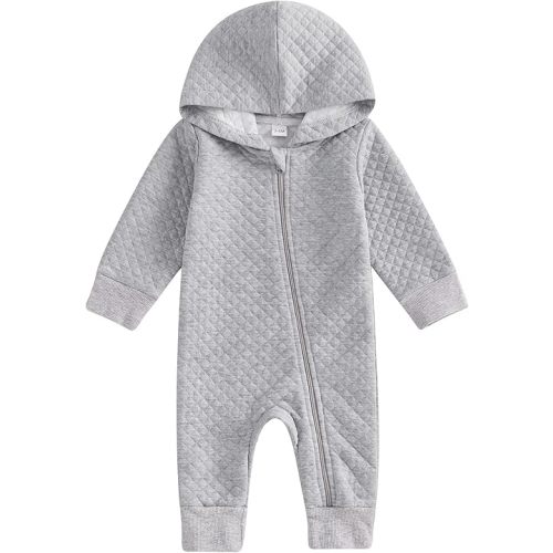 BemeyourBBs Newborn Baby Boy Girl Fall Winter Clothes Zipper Hooded Romper Cute Long Sleeve Jumpsuit Warm One Piece Outfit