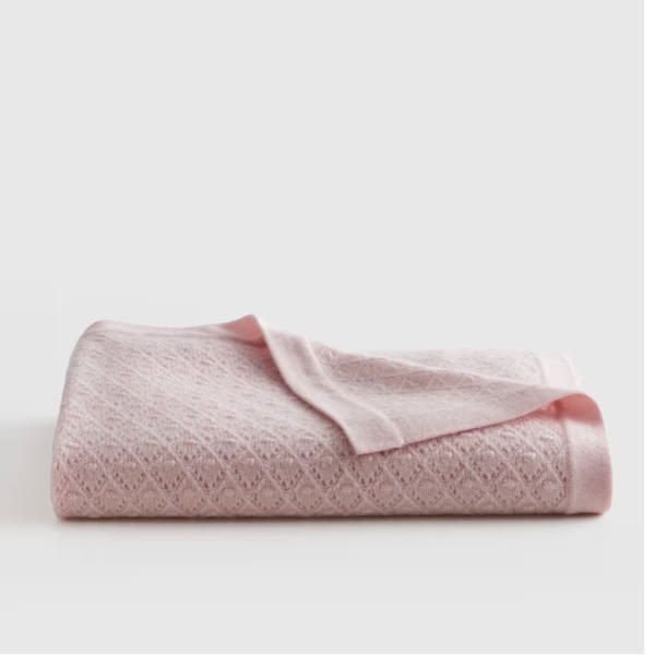 Washable Cashmere Pointelle Baby Blanket in Minimal Pink