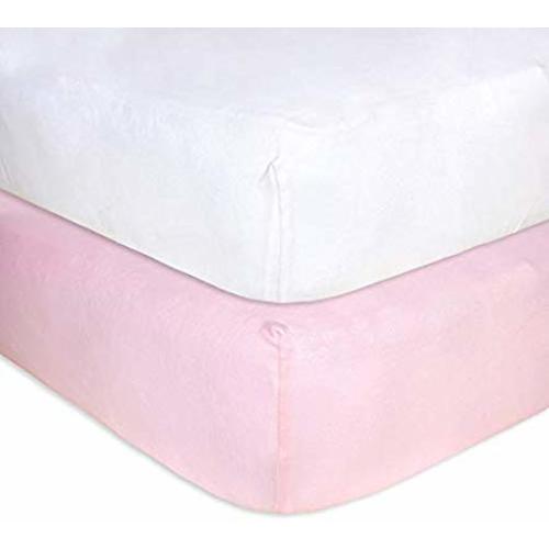 Burt's Bees Baby - Fitted Crib Sheets, Solid Color, 100% Organic Cotton Crib Sheet for Standard Crib & Toddler Mattresses, 2 Pack, Blossom/White - Blossom/White 2-pk
