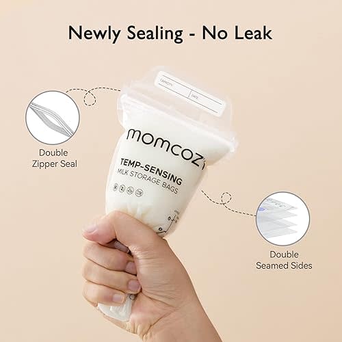 Momcozy Breastmilk Storing Bags, Temp-Sensing Discoloration Milk Storing Bags for Breastfeeding, Disposable Milk Storage Bag with 6 Ounce Self Standing, No-Leak Milk Freezer Storage Pouches, 120pcs