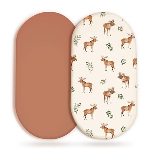 GRSSDER Stretchy Ultra Soft Fitted Bassinet Sheet Set 2 Pack, Universal Fit for Bassinets Baby Cradle Moses Basket Oval Rectangle Mattress Safe and Snug, Elk Stylish Print
