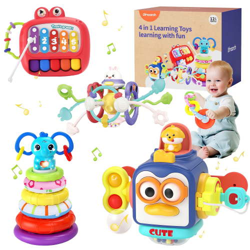 Dimoarch 4 in 1 Baby Toys 6-12 Months, Montessori Toy for Babies 1-2 Year Old, Infant Teething Toys Suitable for 3-6-12 Months Old Baby Boys and Girls Toy Bundles Gift