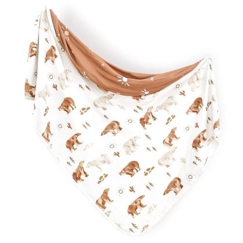 GRSSDER Baby Blankets Super Soft Jersey Knit Swaddle Blanket for Baby Girls and Boys, Double Layer Receiving Blankets 34 x 44 Inches Extra Large for Baby Show Gift, Stylish Print of Sunny Bear