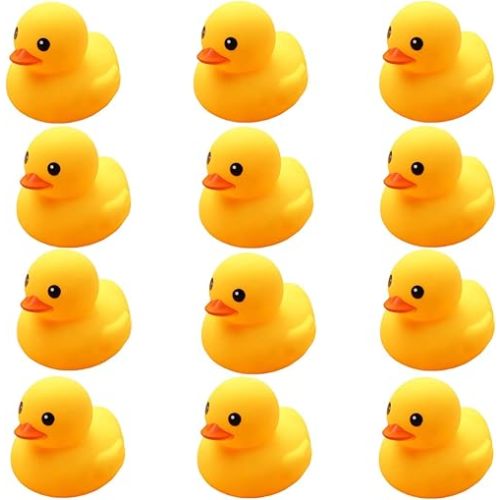 Preschool Bath Toys Rubber Floating Squeaky Baby Wash Shower Toy for Toddlers Kids Party Decoration 12 Pcs (Yellow Duck)