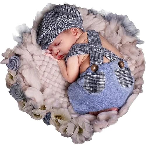 Holibeat Newborn Boy Photography Props Baby Boy Photo Shoot Outfits Infant Gentleman Romper Suits with Hat