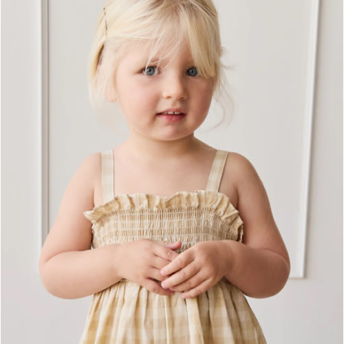Organic Cotton Arabella Jumpsuit - Gingham Pale Khaki – Jamie Kay USA