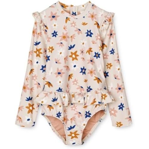 Girls One Piece Swimsuits Zipper Rash Guard Long Sleeve Bathing Suit with Ruffle Hem UPF50+