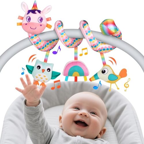 Car Seat Toys for Infants 0-6 months, Spiral Hanging Crib Stroller Activity Toys with Rattles, Baby Car Seat Accessories Toy for Developing Sensory & Motor Skills, Ideal Gift for Newborn Infant