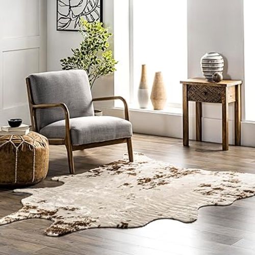 nuLOOM Marcia Machine Washable Faux Cowhide Area Rug, Shaped 4x5, Brown