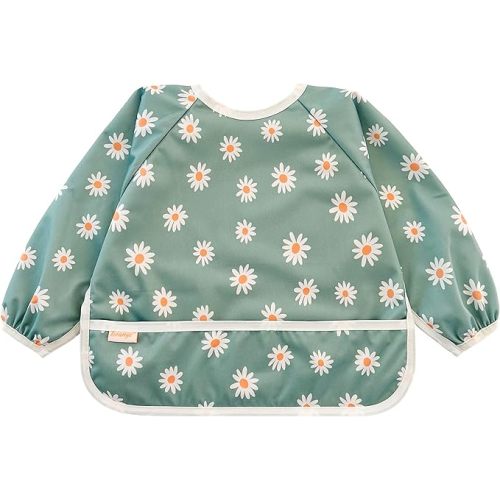 Torange Baby Bib, Long Sleeve Bib for Toddler, Waterproof Bibs for Baby, Baby-Led Weaning Smock, Machine Washable Feeding Bib - Small 6-24 Months - Daisy