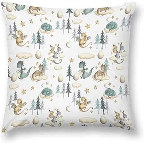HawSkgFub Baby Boy Nursery Cute Dragon Egg Decorative Pillowcase Throw Pillow Cover, Fairy Tale Cushion Case Bedroom Playroom Decor, Cloud Moon Star Dragon Lover Baby Shower Kids Gifts