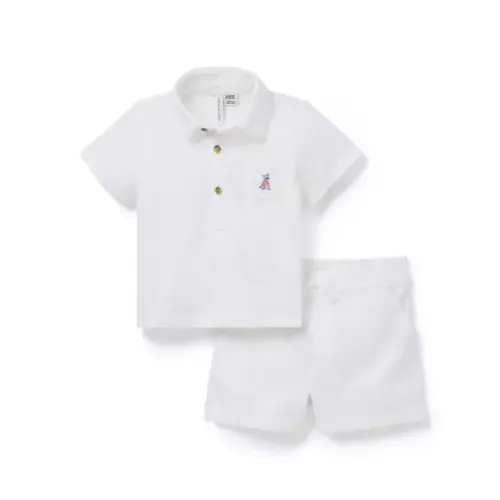 Baby White Baby French Bulldog Pique Matching Set by Janie and Jack