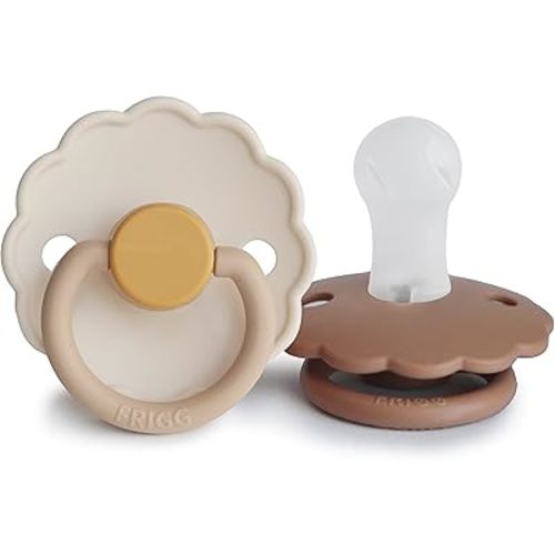 FRIGG Daisy SilkySoft Silicone Baby Pacifier | Made in Denmark | BPA-Free (Chamomile/Peach Bronze, 0-6 Months)