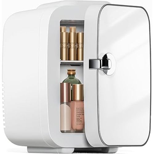Sweetcrispy Mini Fridge, Portable Small Refrigerator 4L/6 Can Cooler & Warmer Compact Fridge for SkinCare, Food and Drinks, Small Fridge for Bedroom, Dorm, Car, Office, White