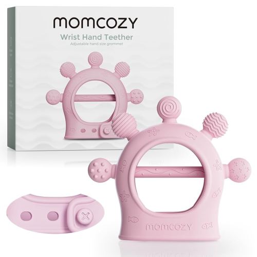 Momcozy Baby Teether Toys | Silicone Teether for 0-12 Months | Baby Teething Relief | Pink