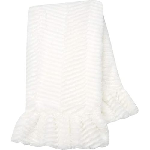 Lambs & Ivy Signature White Ruffled Lux Minky/Jersey Chevron Baby Blanket