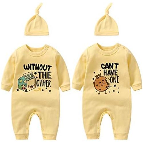 YSCULBUTOL Twins Bodysuits - Milk Infant Clothes Unisex Twin Baby Rompers With Hat