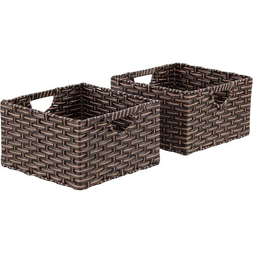Seville Classics Premium Handwoven Basket - Mocha Brown, Rectangular (2-Pack)