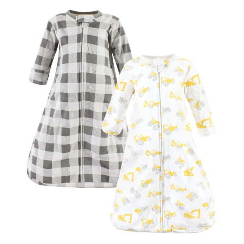 Hudson Baby Cotton Long-Sleeve Wearable Sleeping Bag, Sack, Blanket, Construction Vehicles Long Sleeve, 0-3 Months