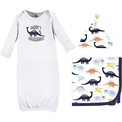 Hudson Baby Unisex Baby Gown, Swaddle Blanket and Cap or Headband, 0-6 Months