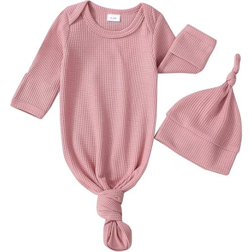 Twopumpkin Baby Girl Boy Coming Home Knotted Gown Unisex Newborn Infant Sleep Onesie Outfit Cute Baby Winter Pajamas