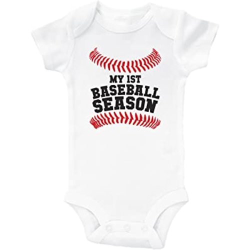 Baffle Custom Baseball Onesie, MY FIRST BASEBALL SEASON (Name & Number on Back), Personalized Baby Onesie, Unisex Onesie