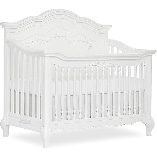 Evolur Aurora Deluxe Edition 5 in 1 Curved Convertible Crib, Fairytale Nursery, Curved -headboard & Footboard, Frost