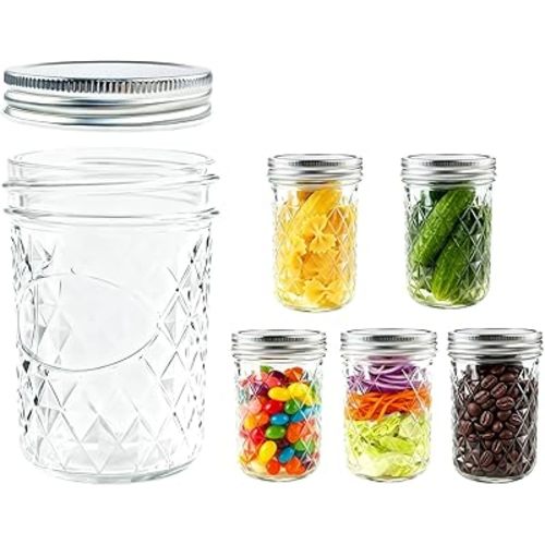 6Pack 8OZ Mason Jar Canning Jars Compatible with Mason Jar Vacuum Sealers for Canning Pickling