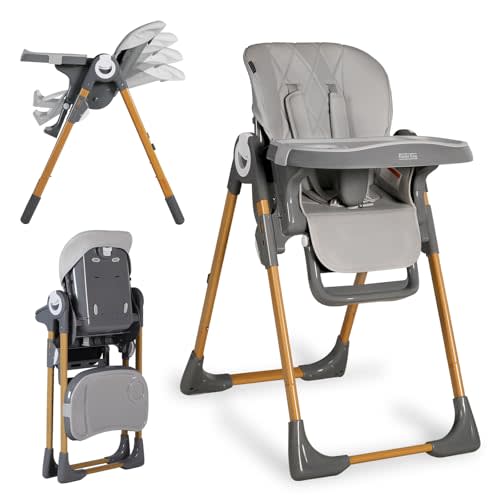 Kinder King High Chair for Babies & Toddlers, Converts to Toddler Chair, Simple Fold Highchair for Infants, Adjustable Height, Recline & Footrest, Detachable Double Trays, Easy to Wipe, Grey