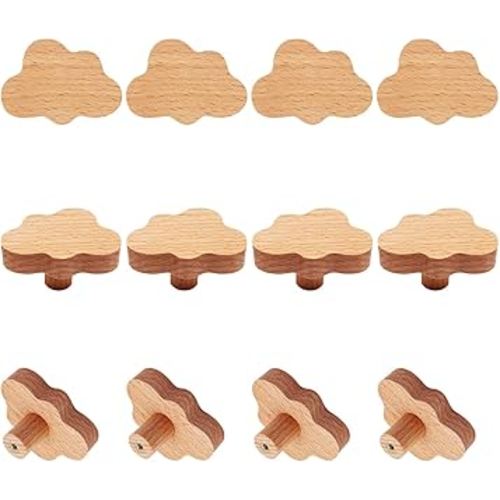 12pcs Wooden Cabinet Knobs, Cloud Shape Drawer Pulls Nursery Dresser Knobs Woodland Animals Wooden Knob for Crafts Handles for Furniture Cupboard Closet Door (Cloud)