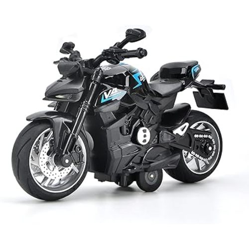 Pull Back Motorcycle Toys, Motorcycle Model with Light and Music, Toy Motorcycles for Boys Kids Age 3+ Year Old Christmas Party Supplies (Black)