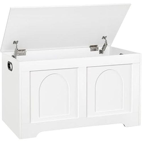 DINZI LVJ Storage Chest, 31.5”Wooden Toy Box with 2 Safety Hinges, Entryway Storage Bench with Flip-Top, Sturdy Storage Trunk for Living Room, Bedroom, Easy Assembly, White
