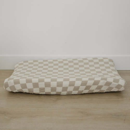 Mebie Baby Taupe Checkered Muslin Changing Pad Cover — buybuy BABY