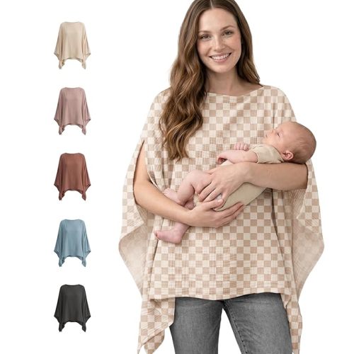 Konssy Muslin Nursing Cover for Breastfeeding, 360° Full Privacy Breathable 100% Cotton Breastfeeding Cover, Multi-use Carseat Canopy