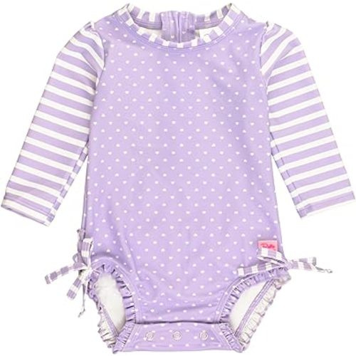 RuffleButts® Girls UPF 50+ Sun Protection Long Sleeve One Piece Swimsuit with Zipper