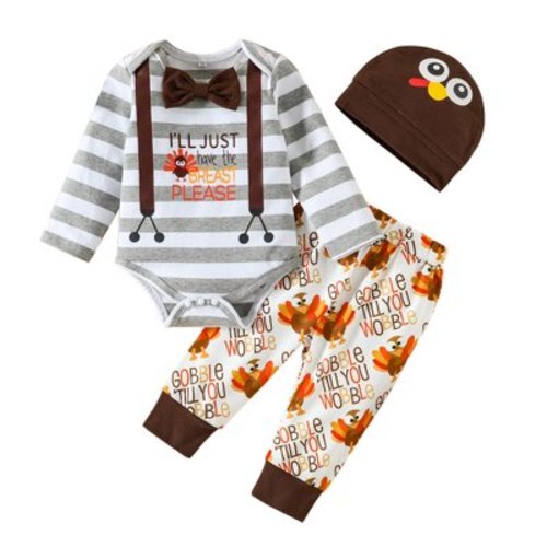 My First Thanksgiving Outfit Baby Boy Romper Outfit Newborn Boy Clothes Turkey Romper + Pants with Hat