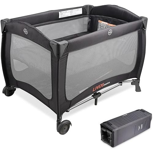 LIVINGbasics 2-in-1 Baby Playard, Foldable with Wheels for Home/Travel/Outdoor
