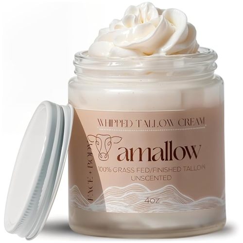 100% Grass Fed Beef Tallow for Skin Care - Face + Body - Whipped Moisturizer for Sensitive Skin - Natural Lotion, 4 FL. oz. (Unscented)