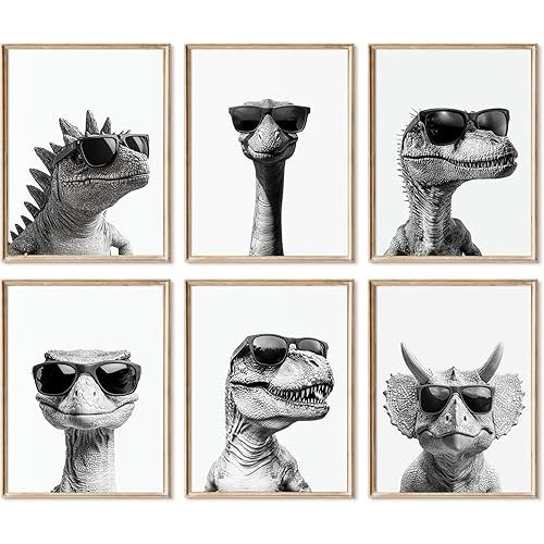 Youillne Dinosaur Nursery Wall Decor Baby Boy Room Wall Art Kids Canvas Pictures Realistic Dinosaur Poster Toddler Dino Art Nursery Artwork Set of 6 for Boys Room Bedroom 8x10 Inch Unframed