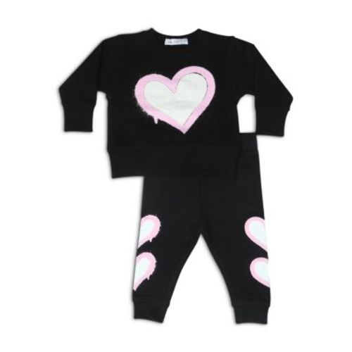 Girls' Graffiti Heart Appliqué French Terry Top & Pants Set - Baby