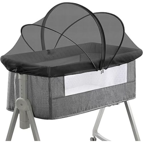 Bassinet Cover for Cats - Mosquito Net Cover for Bassinet Bedside Sleeper Travel Crib to Keep Cats Out - Breathable Baby Mosquito Net with 2-Way Zipper (Black-Small)