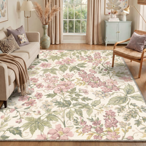 Canora Grey Aura Floral Machine Washable Floral Foliage / Celestial Indoor Area Rug With Non-Slip Backing & Reviews | Wayfair