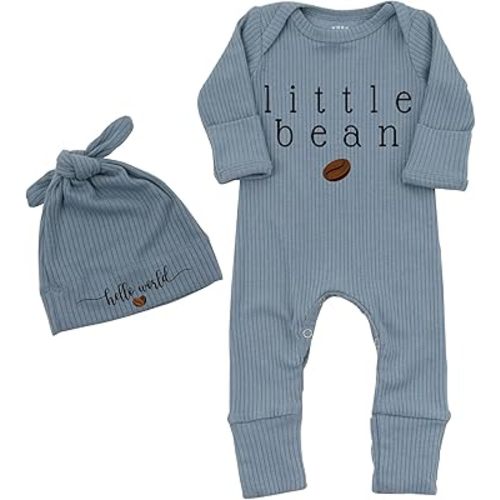 Little Bean Baby Bodysuit Hat - Newborn Fall One-Piece Romper Coming Home Outfit Infant Boy Girls Jumpsuit 0-3 Month