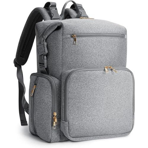 CEI-CEI Neoprene Diaper Bag Backpack with Insulated Pockets, Large Newborn Baby Maternity Bags Travel Tote with Changing Pad (Grey)