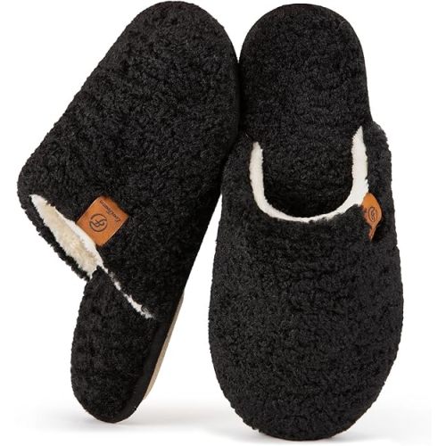 EverFoams Women's Fuzzy Slip-on Slippers Warm Cozy Soft Lightweight Memory Foam Indoor House Shoes Light Gray, 11-12 US