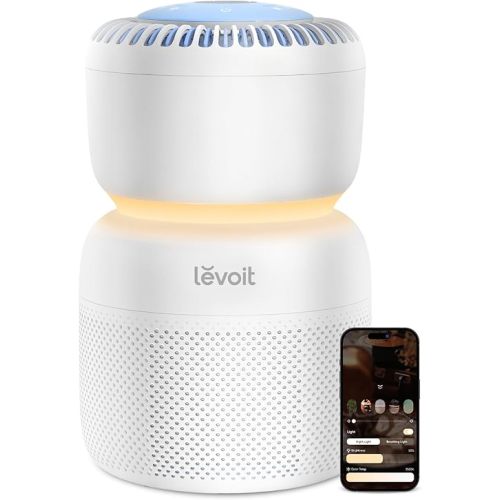LEVOIT Air Purifier for Home Bedroom with HEPA Filter, White Noise Sound Machine and Blue Light-Free Night Light Support Better Sleep, AHAM VERIFIDE, 5 Air Quality Monitor, Smart WiFi, Sprout